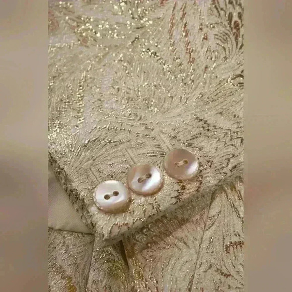 Luxe ANTONIO BERARDI Gold Ivory Sparkle NYE Jacquard Foil Jacket 42EU 4US Italy - Picture 7 of 11